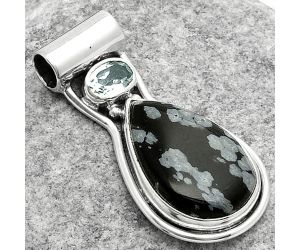 Snow Flake Obsidian & Sky Blue Topaz Pendant SDP114462 P-1130, 12x19 mm