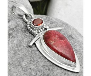 Natural Pink Thulite - Norway & Garnet Pendant SDP114485 P-1289, 10x20 mm