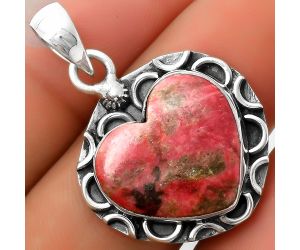 Valentine Gift Heart Natural Pink Thulite - Norway Pendant SDP114661 P-1242, 17x18 mm