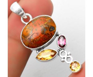 Rare Cady Mountain Agate, Citrine & Garnet Pendant SDP114707 P-1602, 13x18 mm