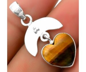 Valentine Gift Crescent Moon - Heart Natural Tiger Eye Pendant SDP114926 P-1133, 13x13 mm