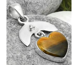 Valentine Gift Crescent Moon - Heart Natural Tiger Eye Pendant SDP114926 P-1133, 13x13 mm