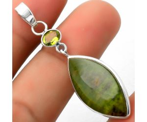 Natural Chrome Chalcedony & Peridot Pendant SDP115042 P-1098, 14x28 mm