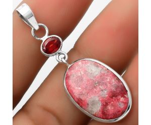 Natural Pink Thulite - Norway & Garnet Pendant SDP115067 P-1098, 14x22 mm