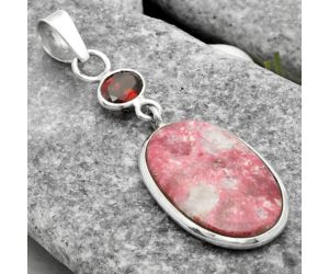 Natural Pink Thulite - Norway & Garnet Pendant SDP115067 P-1098, 14x22 mm