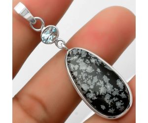 Snow Flake Obsidian & Sky Blue Topaz Pendant SDP115094 P-1098, 13x29 mm