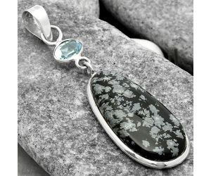 Snow Flake Obsidian & Sky Blue Topaz Pendant SDP115094 P-1098, 13x29 mm