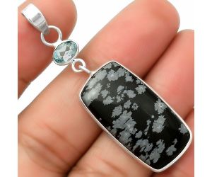 Snow Flake Obsidian & Sky Blue Topaz Pendant SDP115150 P-1098, 15x29 mm