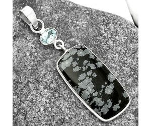 Snow Flake Obsidian & Sky Blue Topaz Pendant SDP115150 P-1098, 15x29 mm