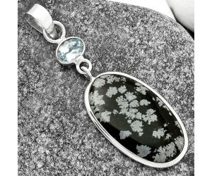 Snow Flake Obsidian & Sky Blue Topaz Pendant SDP115236 P-1098, 14x26 mm