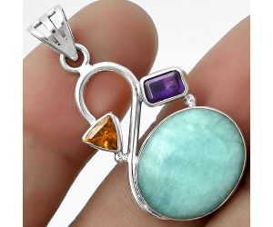 Paraiba Amazonite, Amethyst & Padparadscha Sapphire Pendant SDP115544 P-1027, 14x17 mm