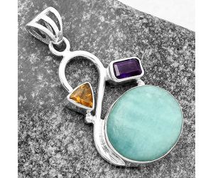 Paraiba Amazonite, Amethyst & Padparadscha Sapphire Pendant SDP115544 P-1027, 14x17 mm