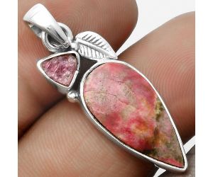 Pink Thulite & Pink Tourmaline Rough Pendant SDP115720 P-1652, 11x21 mm