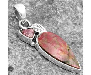 Pink Thulite & Pink Tourmaline Rough Pendant SDP115720 P-1652, 11x21 mm