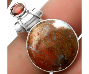 Natural Red Moss Agate & Garnet Pendant SDP117211 P-1159, 19x19 mm