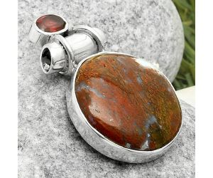 Natural Red Moss Agate & Garnet Pendant SDP117211 P-1159, 19x19 mm