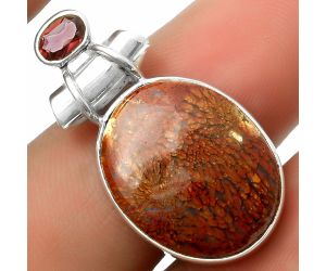 Natural Red Moss Agate & Garnet Pendant SDP117225 P-1159, 17x20 mm