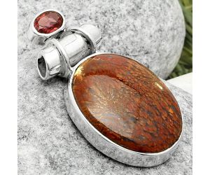 Natural Red Moss Agate & Garnet Pendant SDP117225 P-1159, 17x20 mm