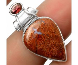 Natural Red Moss Agate & Garnet Pendant SDP117234 P-1159, 16x21 mm