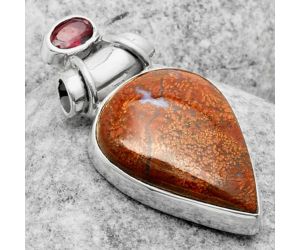 Natural Red Moss Agate & Garnet Pendant SDP117234 P-1159, 16x21 mm