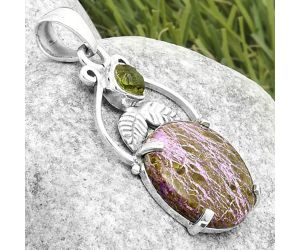 Natural Purpurite & Peridot Rough Pendant SDP117495 P-1434, 16x16 mm