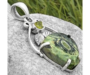 Star Galaxy Jasper & Peridot Rough Pendant SDP117502 P-1434, 17x17 mm