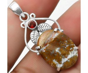 Natural Red Moss Agate & Garnet Pendant SDP117503 P-1434, 14x21 mm