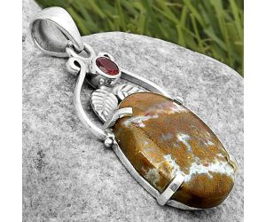 Natural Red Moss Agate & Garnet Pendant SDP117503 P-1434, 14x21 mm