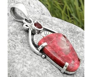 Natural Pink Thulite - Norway & Garnet Pendant SDP117509 P-1434, 14x18 mm