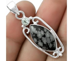 Snow Flake Obsidian & Sky Blue Topaz Pendant SDP117667 P-1623, 11x20 mm