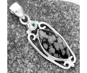 Snow Flake Obsidian & Sky Blue Topaz Pendant SDP117667 P-1623, 11x20 mm