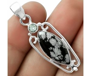 Snow Flake Obsidian & Sky Blue Topaz Pendant SDP117670 P-1623, 10x21 mm