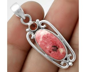 Natural Pink Thulite - Norway & Garnet Pendant SDP117677 P-1623, 10x18 mm