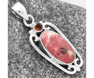 Natural Pink Thulite - Norway & Garnet Pendant SDP117677 P-1623, 10x18 mm