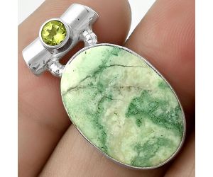 Natural Larsonite Jasper & Peridot Pendant SDP117751 P-1300, 14x21 mm