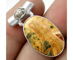 Moroccan Yellow Jacket Jasper & Herkimer Diamond Pendant SDP117767 P-1300, 14x22 mm