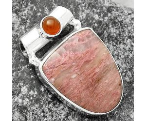 Natural Pink Tulip Quartz & Carnelian Pendant SDP117770 P-1300, 15x18 mm