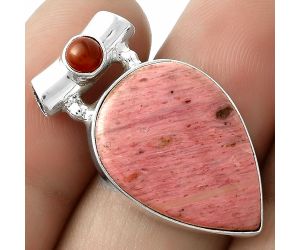 Natural Pink Tulip Quartz & Carnelian Pendant SDP117787 P-1300, 16x22 mm