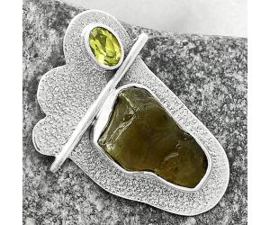 Rare Kornerupine Rough & Peridot Pendant SDP117946 P-1338, 11x17 mm