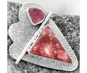 Pink Thulite & Pink Tourmaline Rough Pendant SDP117949 P-1338, 13x17 mm