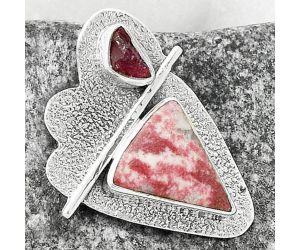 Pink Thulite & Pink Tourmaline Rough Pendant SDP117969 P-1338, 12x14 mm