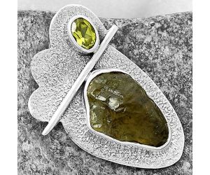 Rare Kornerupine Rough & Peridot Pendant SDP117973 P-1338, 11x17 mm