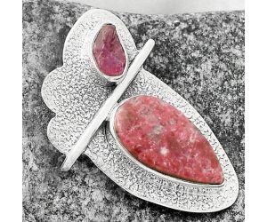 Pink Thulite & Pink Tourmaline Rough Pendant SDP117975 P-1338, 9x17 mm