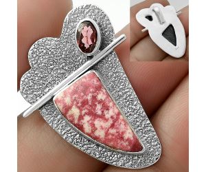 Natural Pink Thulite - Norway & Garnet Pendant SDP117983 P-1338, 9x18 mm