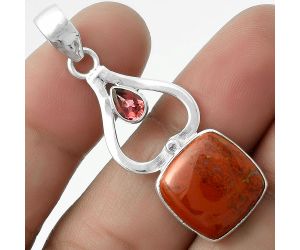 Natural Red Moss Agate & Garnet Pendant SDP117989 P-1589, 14x14 mm