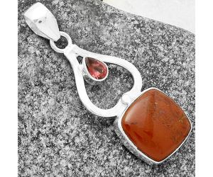 Natural Red Moss Agate & Garnet Pendant SDP117989 P-1589, 14x14 mm