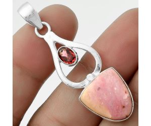 Natural Pink Tulip Quartz & Garnet Pendant SDP117992 P-1589, 14x16 mm