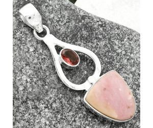 Natural Pink Tulip Quartz & Garnet Pendant SDP117992 P-1589, 14x16 mm