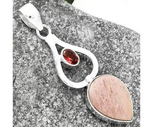 Natural Pink Tulip Quartz & Garnet Pendant SDP118008 P-1589, 13x17 mm