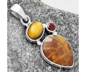 Noreena Jasper, Tiger Eye & Garnet Pendant SDP118084 P-1203, 13x17 mm